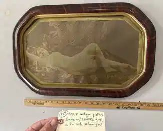 Antique convex glass burlwood frame w pic of saloon  girl