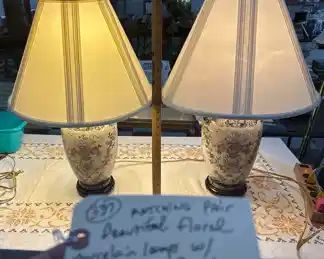 beautiful pair embossed floral porcelain lamps
