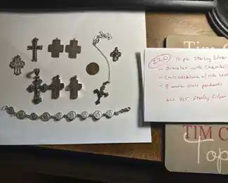 Sterling silver jewelry, cross pendants, necklace, cherub bracelet
