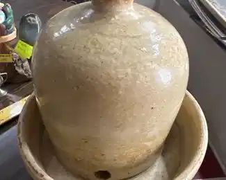 antique stoneware chicken waterer