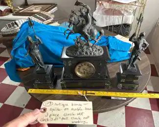 Clock and sculptures old spelter bronze