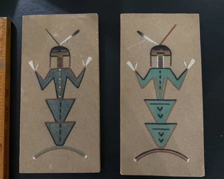 Navajo sand art paintings, coyote chant 1 and 2