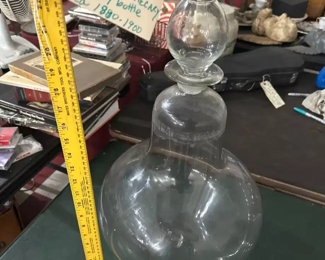 huge 2ft plus tall antique hand blown open pontil apothecary jar with a bottle for a stopper.  very unusual