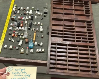 old shadow boxes printers trays with miniatures