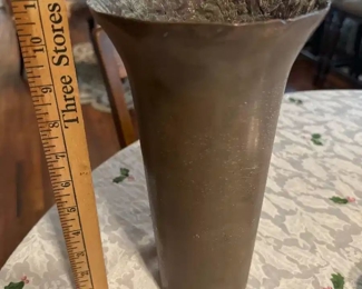 large copper arts and crafts vase with textured interior, unusual