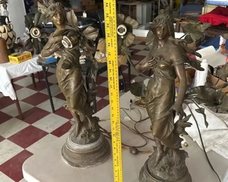 A Moreau french bronze spelter sculptures lamps