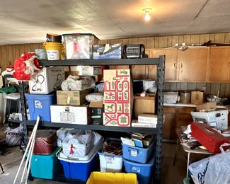Garage filled with hidden treasure just waiting to be unpacked! More Holiday than you can possibly imagine! Christmas, Halloween, Thanksgiving and Easter!  PERFECT time of year for this sale! 