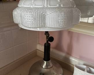 STUNNING Antique Coleman Quick-Lite Table Lamp with Milk Glass Shade! 