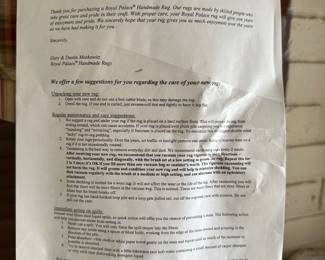 Tow are ROYAL PALACE HANDMADE RUGS! Here is the directions on how to properly maintain them!  