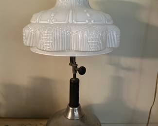 Some great lanterns and the STUNNING Antique Coleman Quick-Lite Table Lamp with Milk Glass Shade!