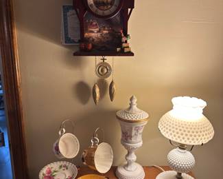 Vintage Tea Cups, Milk Glass Lamp! 