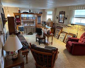 The family room of the home is displayed and ready for shopping! 