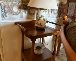 A lovely Cardinal lamp on a maple commode stand! 