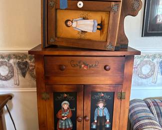 Lovely creative wood design Amish made pieces! Here are just two of the pieces we have! Small floor Cabinet and a Spice Box. 
