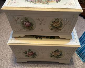 These two sweet hand painted sided linen chests will make a great addition to your collection! 