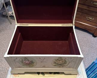 These two sweet hand painted sided linen chests will make a great addition to your collection! Beautiful on the inside and out! 