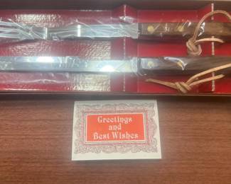 This carving set is MINT IN THE ORIGINAL BOX! These were employee Christmas Gifts from Community State Bank! 