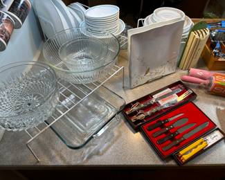The kitchen island is a sea of great vintage kitchenware! 
