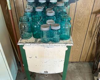 An AWESOME old washtub! PLUS a collection of BLUE Ball Jars! 