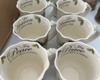 This is a set of EIGHT beautiful CRACKER BARREL Holiday Mugs! PEACE and HEAVEN! We also have a set of plates to match! 