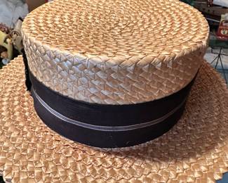 Antique Mens Straw Boaters Skimmer Hat Vintage 1920s!
