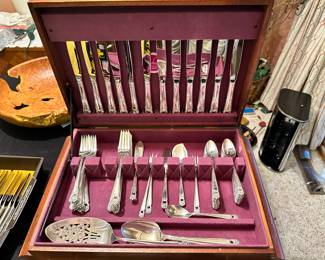 STUNNING Rogers Brothers Silverware Set ~ Service for 12 + Serving Pieces! Eternally Yours Pattern! MINT in a beautiful silverware chest with drawer! 