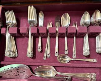 STUNNING Rogers Brothers Silverware Set ~ Service for 12 + Serving Pieces! Eternally Yours Pattern! MINT in a beautiful silverware chest with drawer! 