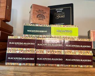 An entire collection of Cigar Boxes! Beautiful wood boxes with dovetail work and MORE!