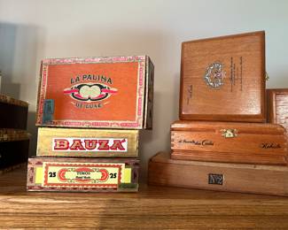An entire collection of Cigar Boxes! Beautiful wood boxes with dovetail work and MORE!
