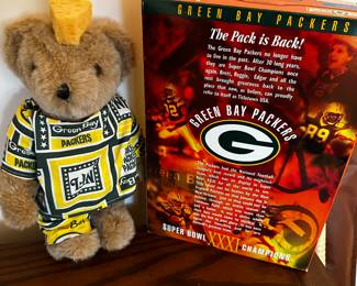 Green Bay Packers Collectibles! The UNOPENED Box of Super Bowl Championship Wheaties! Stuffed bear with CHEESE HEAD HAT! 