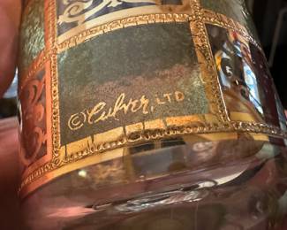 A Lovely set of Vintage MCM Green w/ Gold Prado Culver footed glasses!