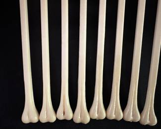 A set of EIGHT FANTASTIC EPPY U.S.A. Skull and Bones Cocktail Stirrers! Diamond Eyes!