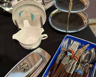 A Table full of MCM Accessories and serving pieces! ~ Bottom Right is a Vintage set of Eco Eterna La Hoya Stainless Flatware!