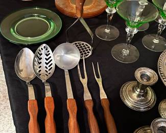 Sterling Candle Sticks and Compote! AND and AWESOME SIX PIECE set of CuTco Kitchen Utensils w/Brown Wood Handles!  