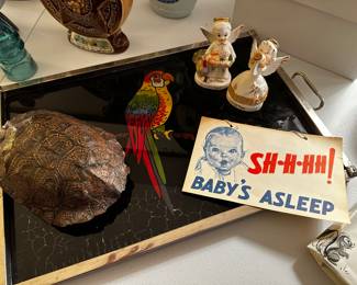 Fantastic PARROT Tray! Gerber Baby Advertisement and a beautiful FULL intact turtle shell!