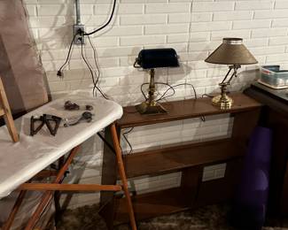 Around the basement! Shelving units, large and small - wooden ironing boards, washboards etc... AND MORE LAMPS!