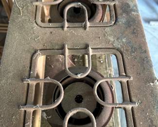Antique Anchor Cast Iron Two Burner Stove with original glass gas reservoir! 