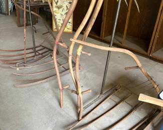 Several Antique Primitive Grain Cradle Scythe! Also several antique field scythes! 