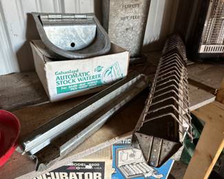 Vintage Chicken Feeders/Waterers! The Automatic Stock Waterer in the back ground is Mint Unused in the Original Box!