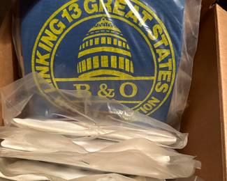 This sale has provided us with one surprise after another! This box does NOT disappoint. It is a box of UNOPENED VINTAGE RAILROAD COMPANY T-SHIRTS! There are MULTIPLE of each shirt!