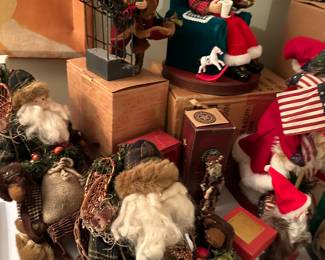 The Christmas Department is coming along nicely! There are MANY collections throughout! Here is the Santa table! 8 solid feet of Santas from Vintage to Modern! MANY in their original boxes!