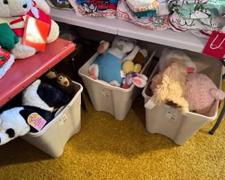 Under the tables we have totes of Small, Medium and Large stuffed animals! Many more found around the house!