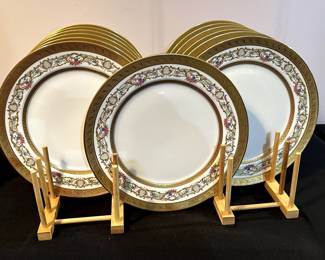 Absolutely AMAZING Set of THIRTEEN France Depose C. Arenfelt Gold Rimmed Dinner Plates! MINT CONDITION!