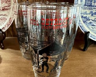 A set of FIVE Vintage Collectible glasses commemorating the 250th Anniversary of Detroit!