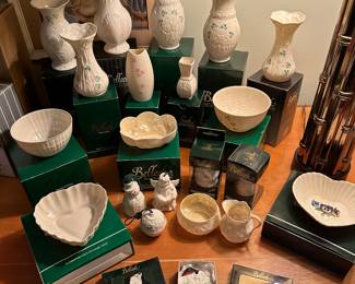 The Christmas Department is coming along nicely! There are MANY collections throughout! This is a closeup shot of the Belleek Collection!