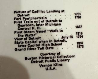 A Large Vintage Collectible plate commemorating the 250th Anniversary of Detroit! (The back)