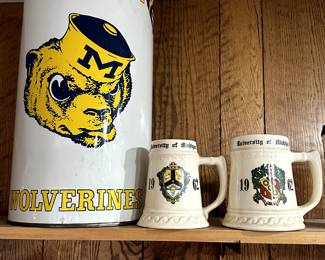 A sweet collection of University of Michigan glasses and mugs! LOTS of soft goods upstairs too!