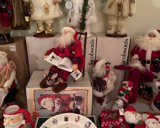 The Christmas Department is coming along nicely! There are MANY collections throughout! Here is the Santa table! 8 solid feet of Santas from Vintage to Modern! MANY in their original boxes! (Note the Jacobsons boxes along the back...that store closed in 2001!)