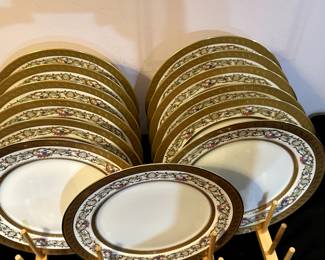 Absolutely AMAZING Set of THIRTEEN France Depose C. Arenfelt Gold Rimmed Dinner Plates! MINT CONDITION!