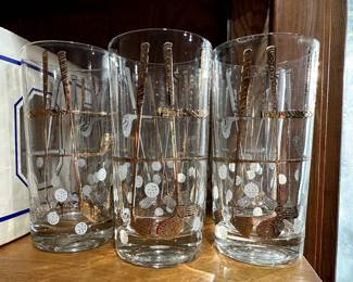 A SUPERB set of 8 RARE MCM GEORGES BRIARD Gold Golf High Ball Tumblers!